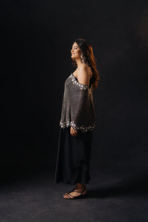 Black One Shoulder Cape Dress