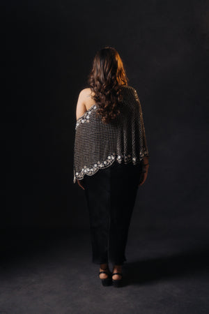 Black One Shoulder Cape Dress