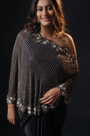 Black One Shoulder Cape Dress
