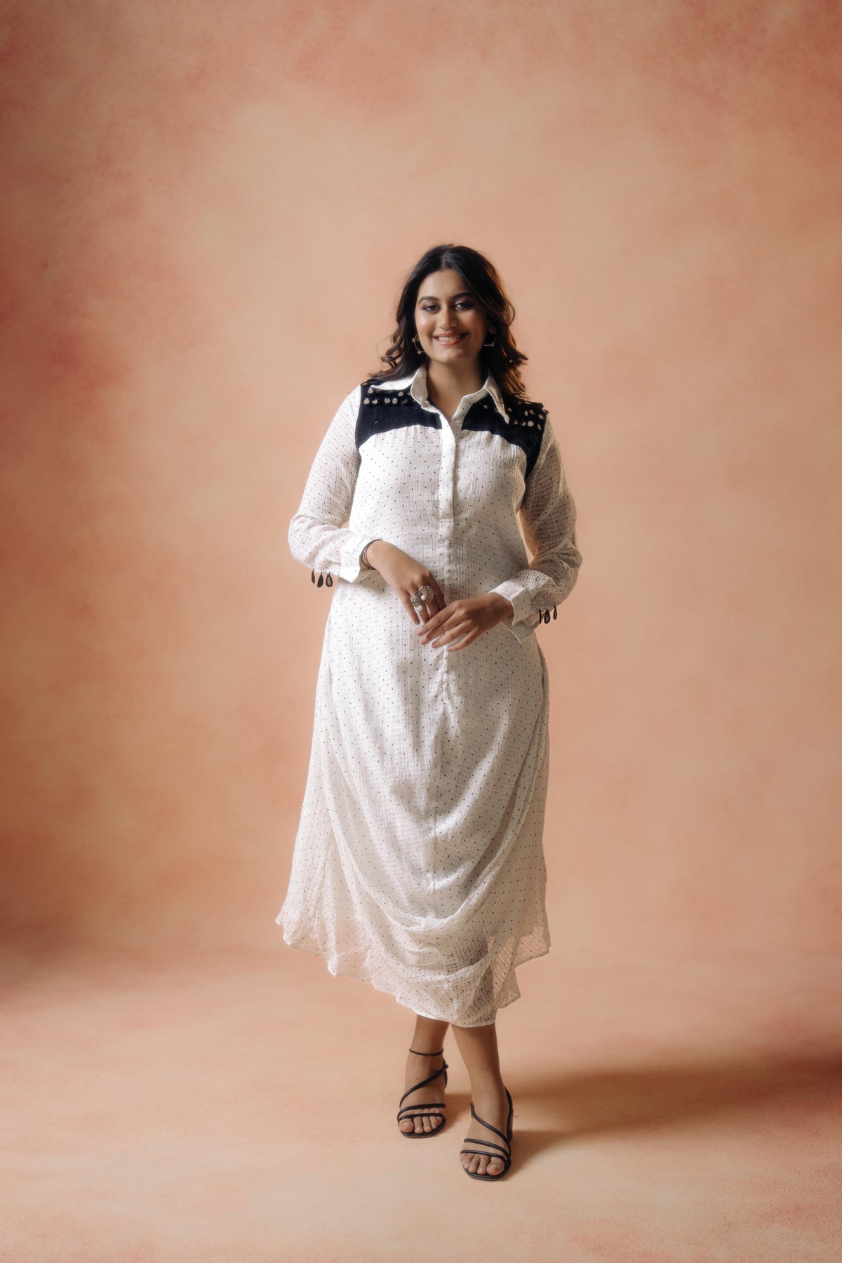 White Polka Dot Drape Dress