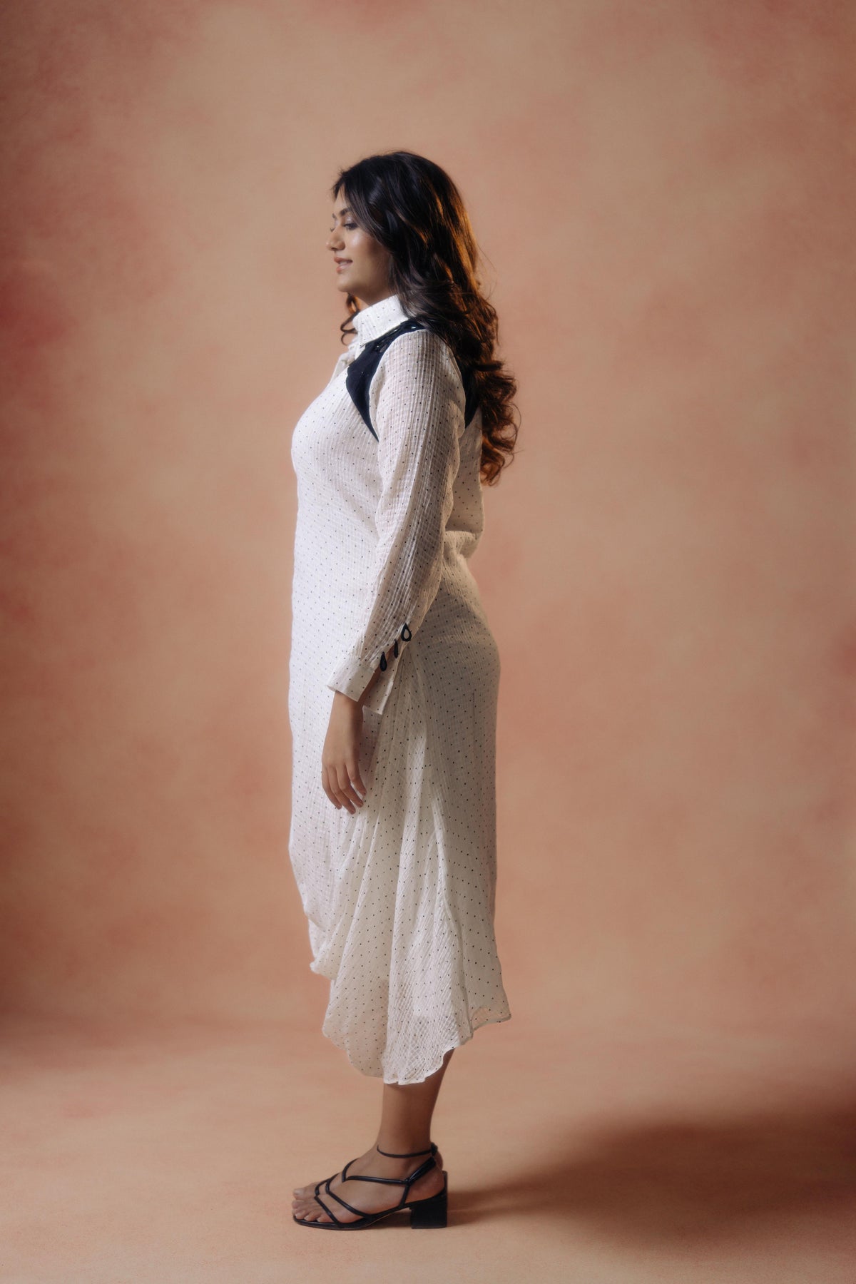 White Polka Dot Drape Dress