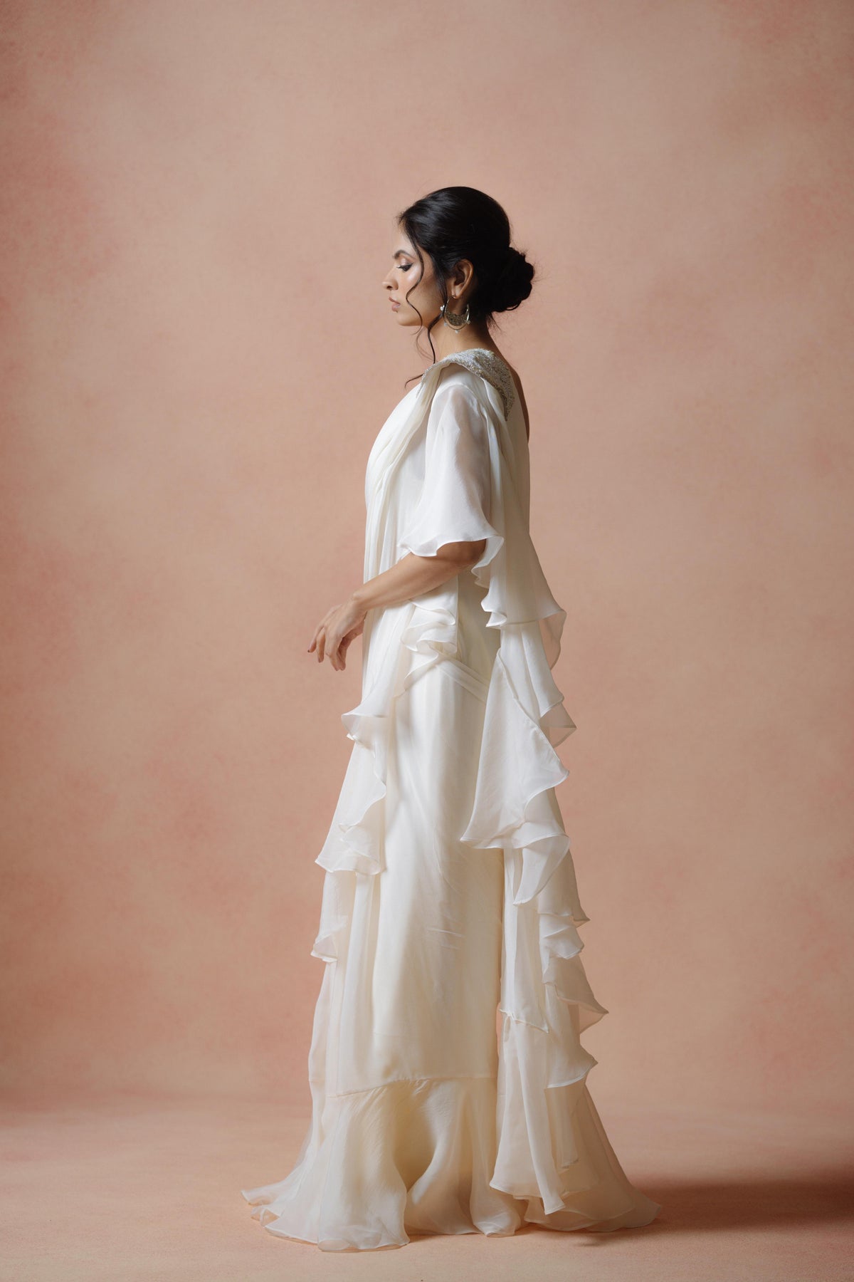Off White Stitched Saree