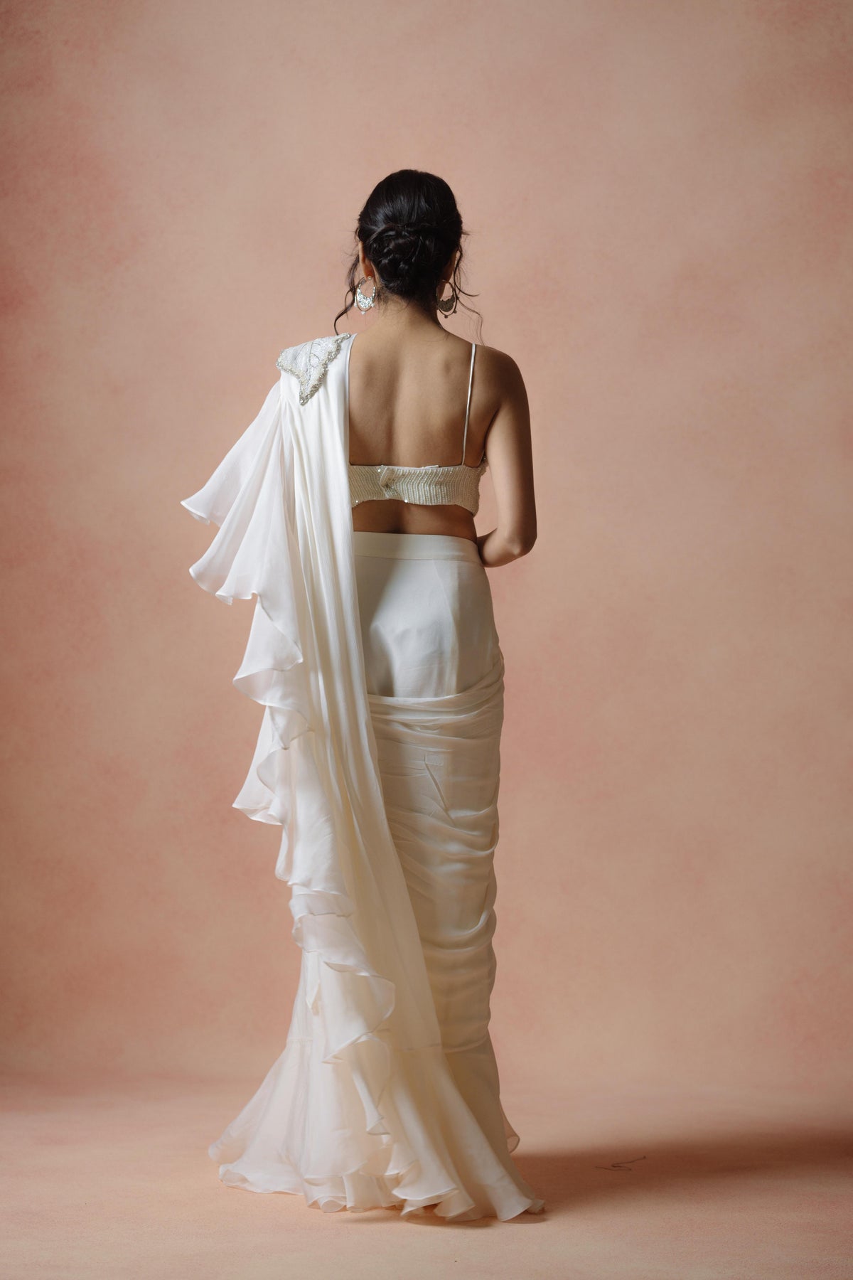 Off White Stitched Saree