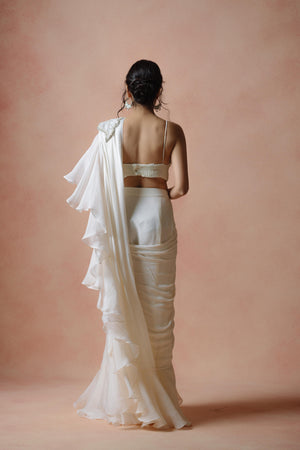 Off White Stitched Saree