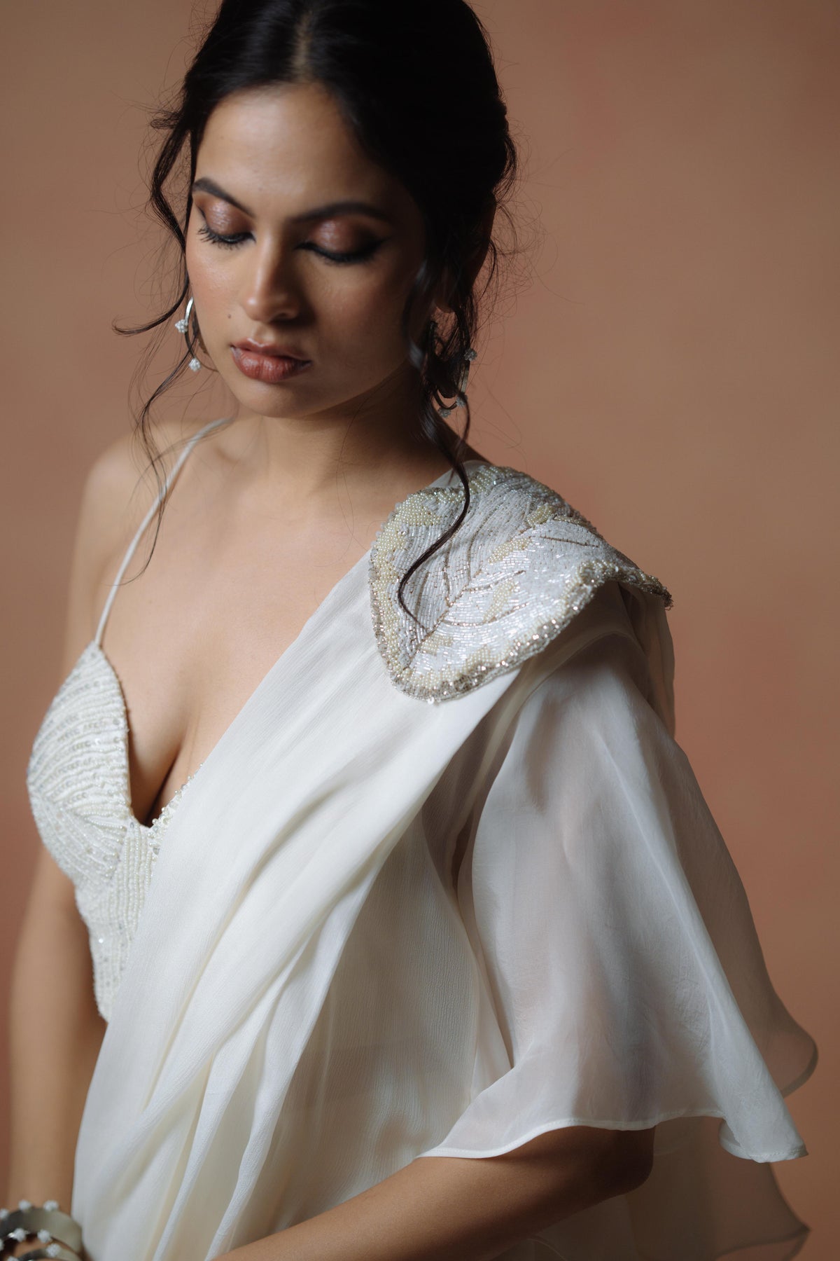 Off White Stitched Saree
