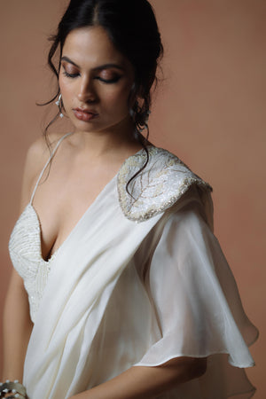 Off White Stitched Saree