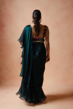Emerald green saree with blouse