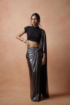 Metallic saree with black blouse
