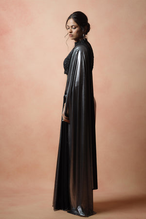 Metallic saree with black blouse