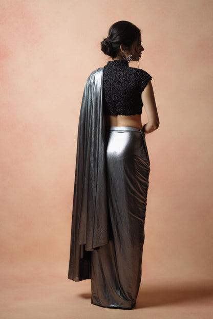 Metallic Saree With Black Blouse