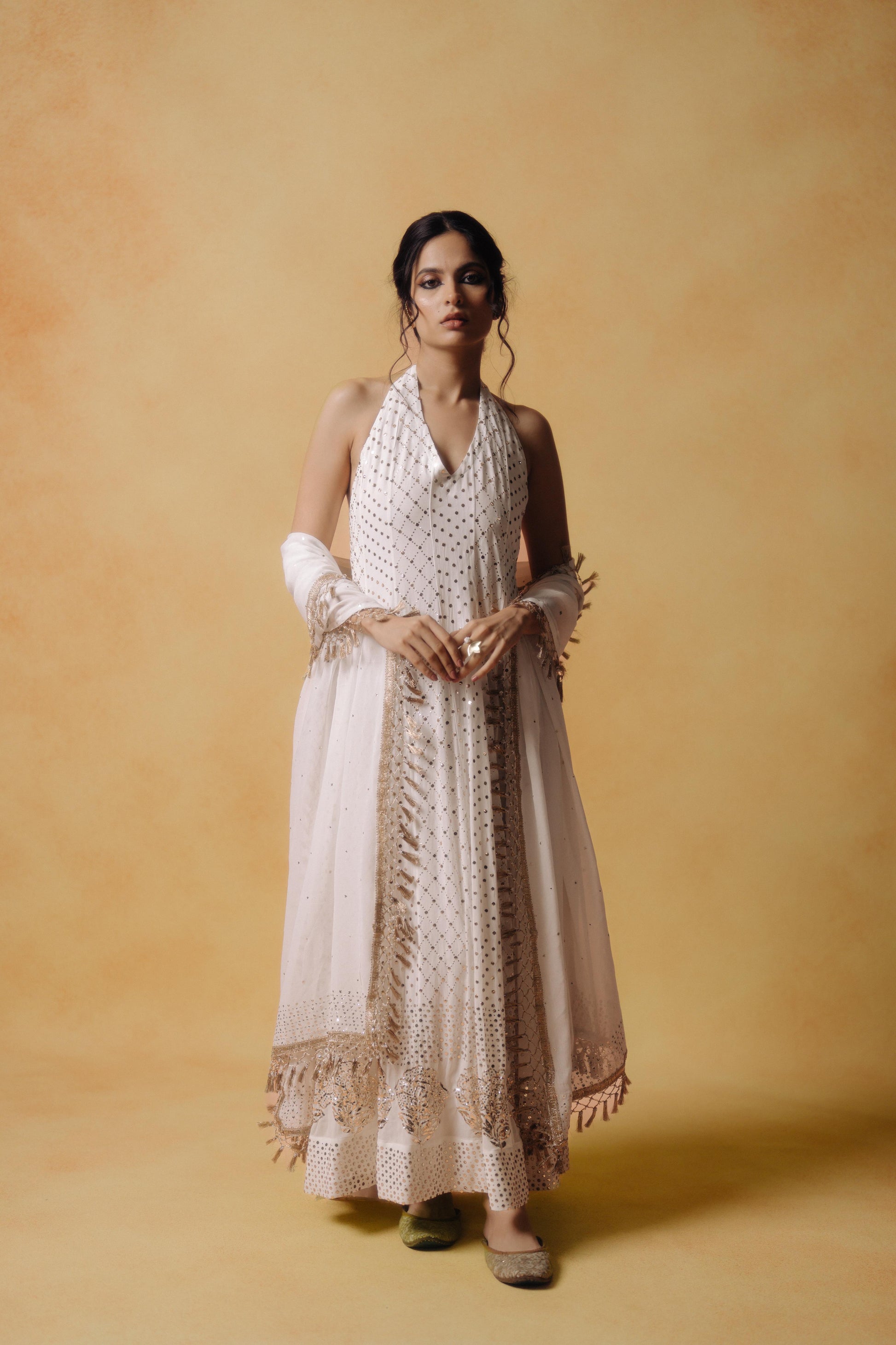 White Halter Neck Anarkali House Of Mohini White Halter Neck Anarkali House Of Mohini