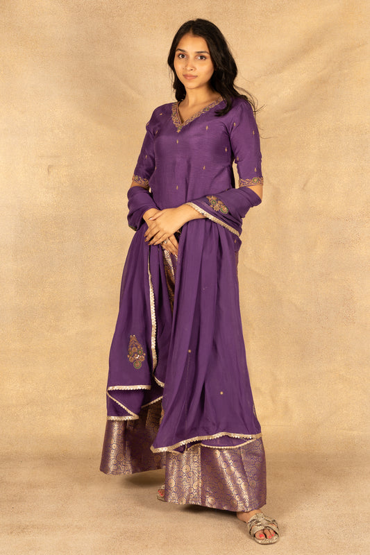 Purple Top And Brocade Palazzo Set With Chunni