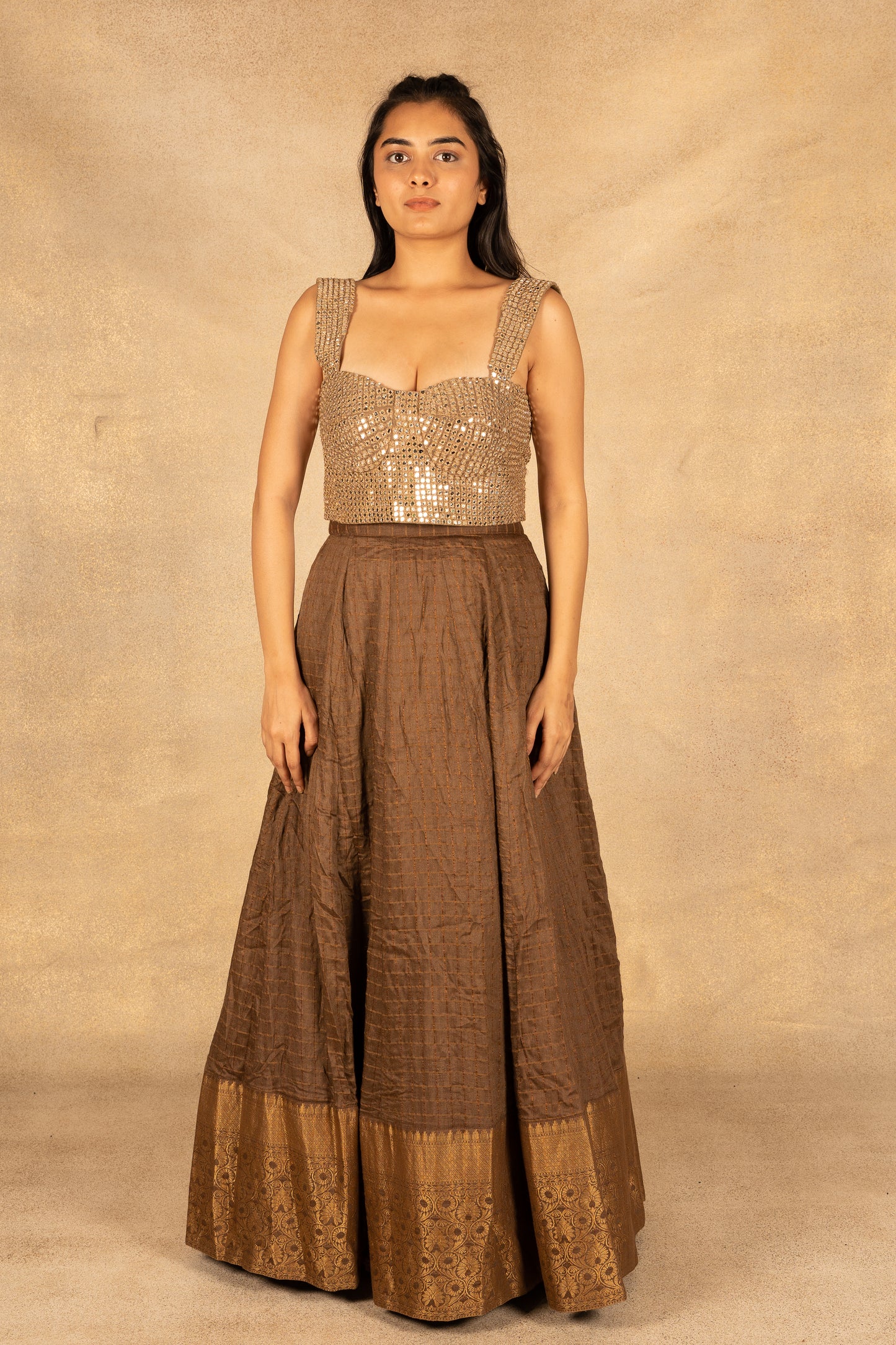 Brown Munga Silk Lehenga Set