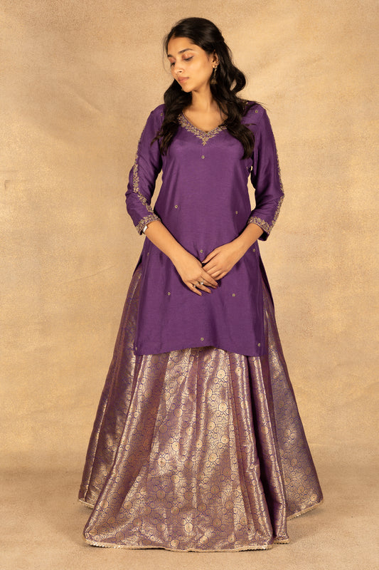 Purple Brocade Lehenga & Choli