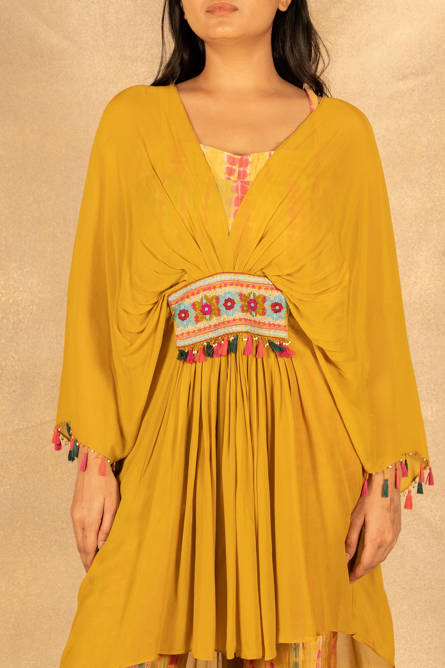 Mustard Kaftan Tie & Dye Set