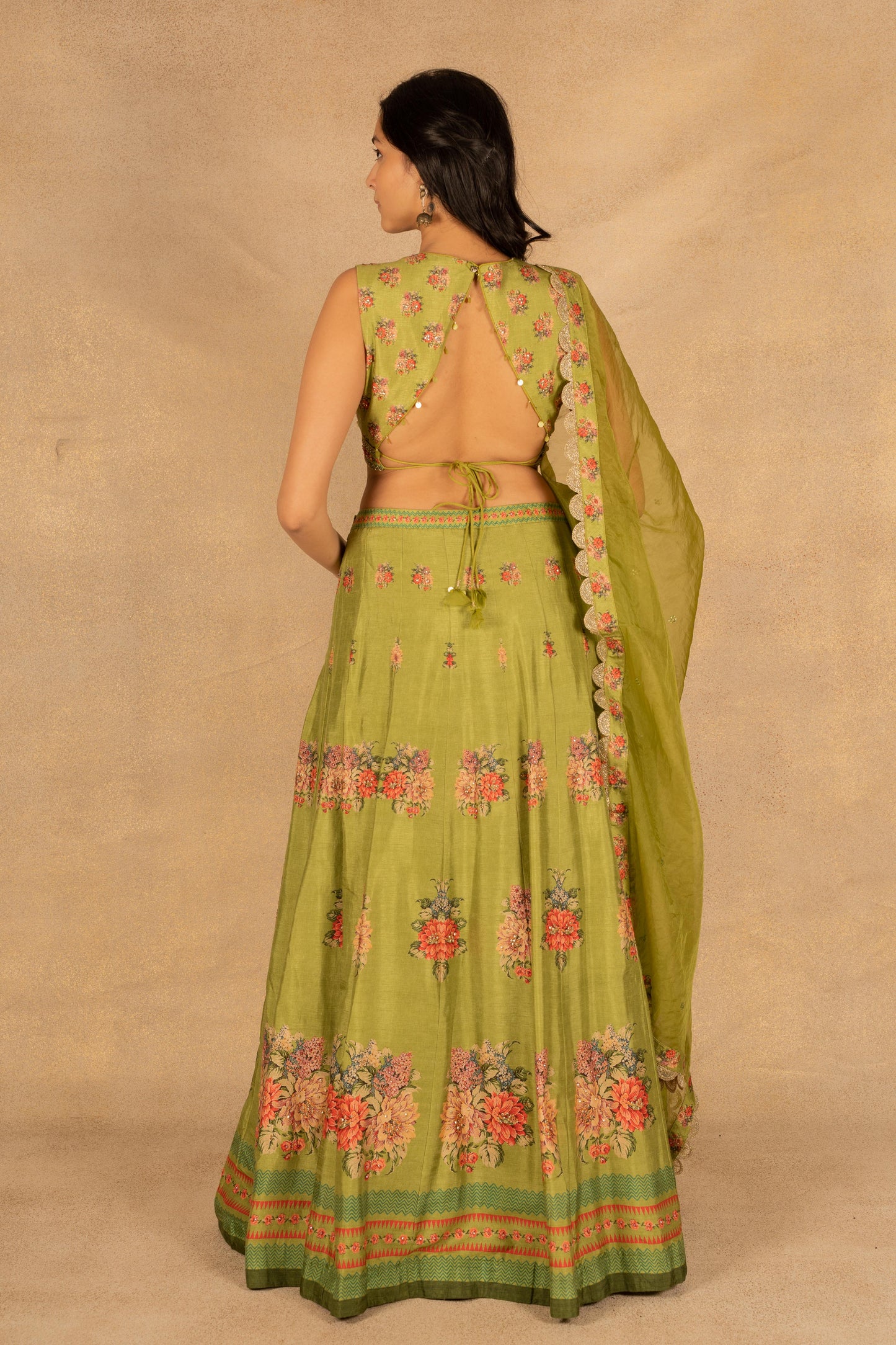 Green Floral Printed Lehenga Set