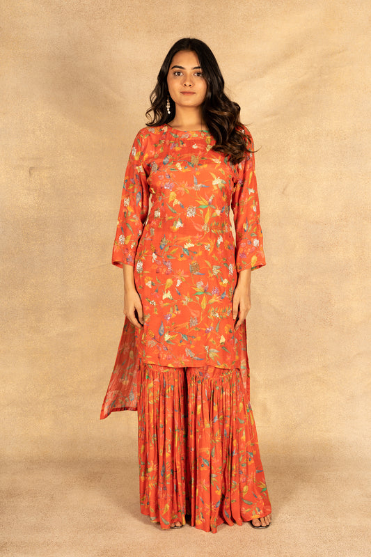 Floral High Low Sharara Dress