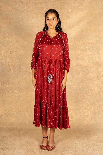 Maroon Bandhani Dress