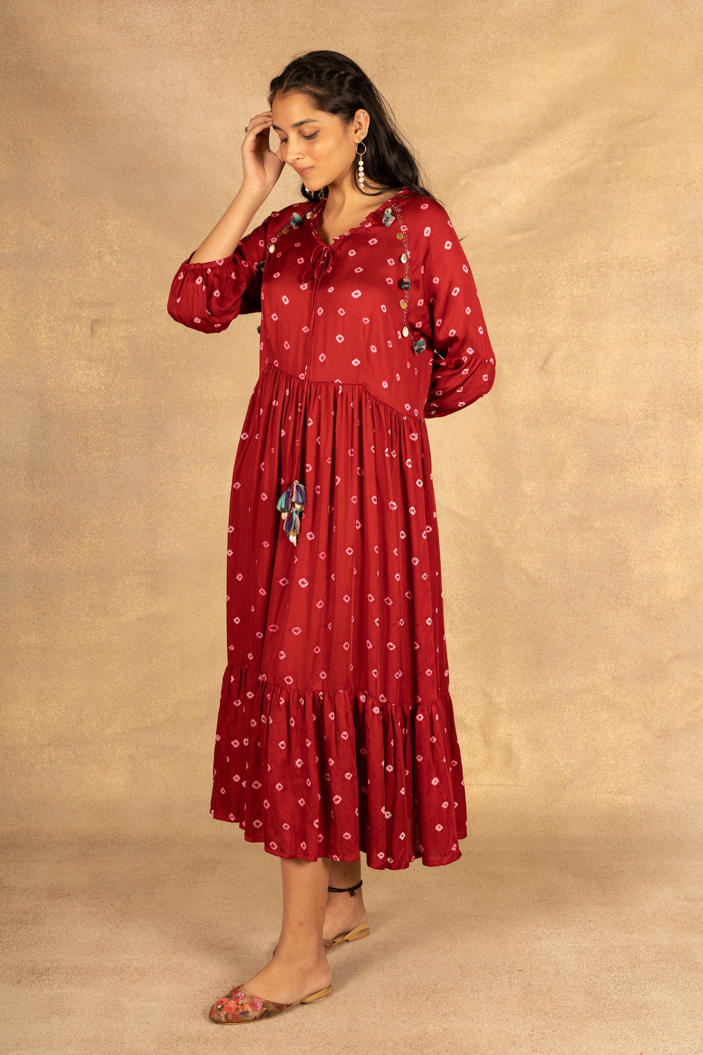 Maroon Bandhani Dress