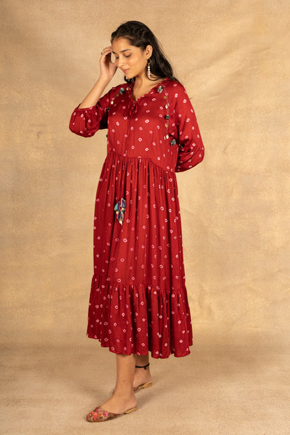 Maroon Bandhani Dress