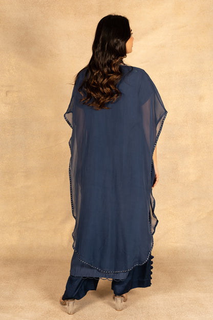 Blue Chanderi Dress with Palazzo And Cape