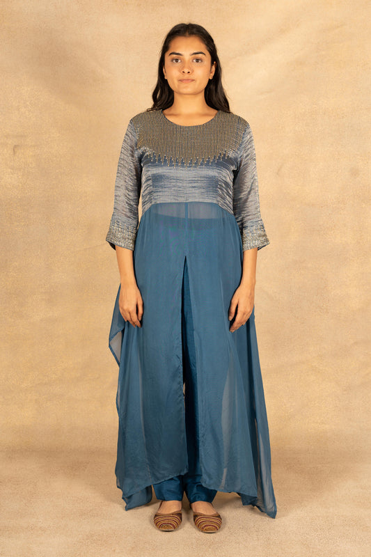 Blue Tissue Indo-Western Dress