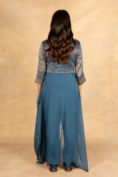 Blue Tissue Indo-Western Dress