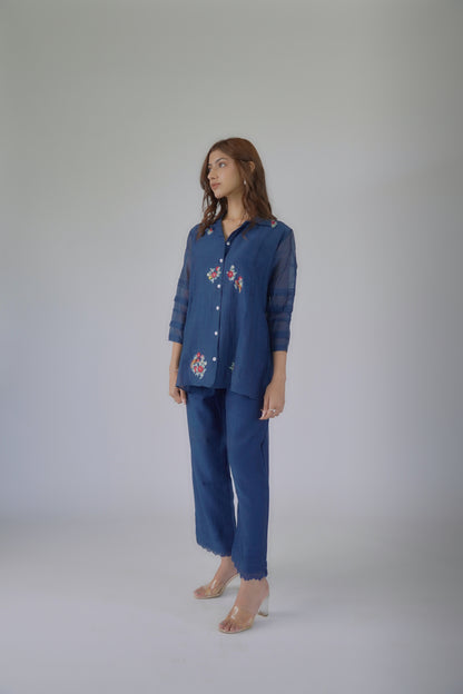 Bird Embroidered Shirt Co-ord Set