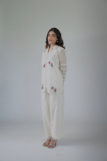 Bird Embroidered Shirt Co-ord Set