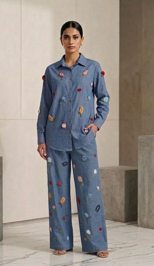 DENIM CROCHET FLOWER CO ORD