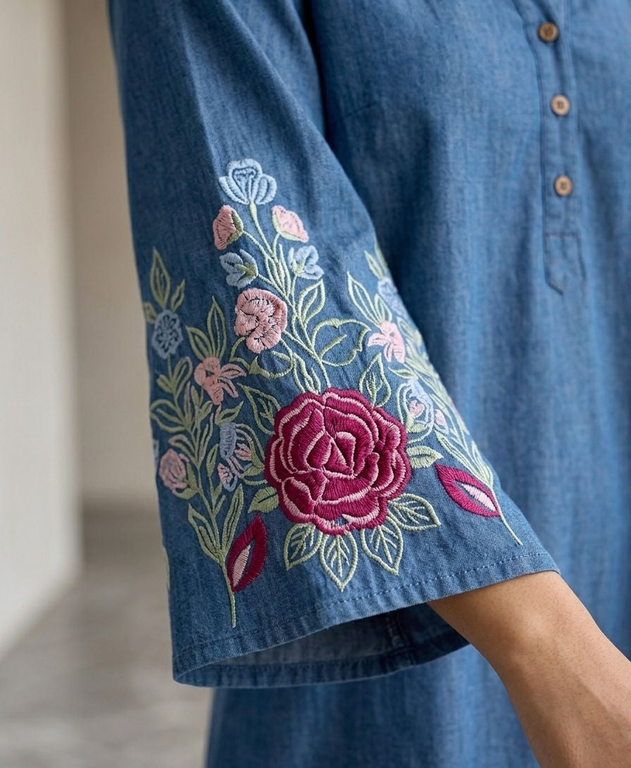 DENIM BLOOM DRESS