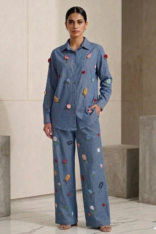 DENIM CROCHET FLOWER CO ORD