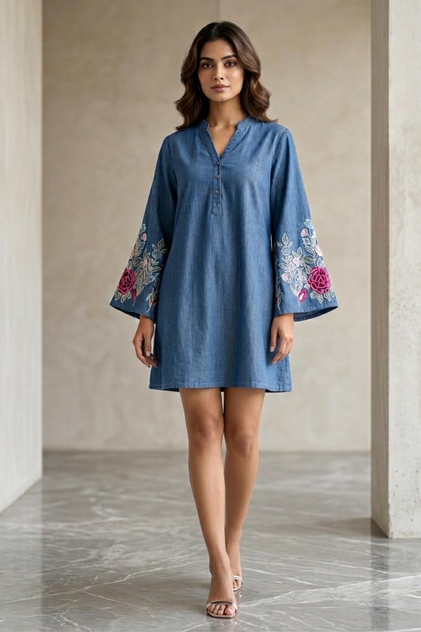 DENIM BLOOM DRESS