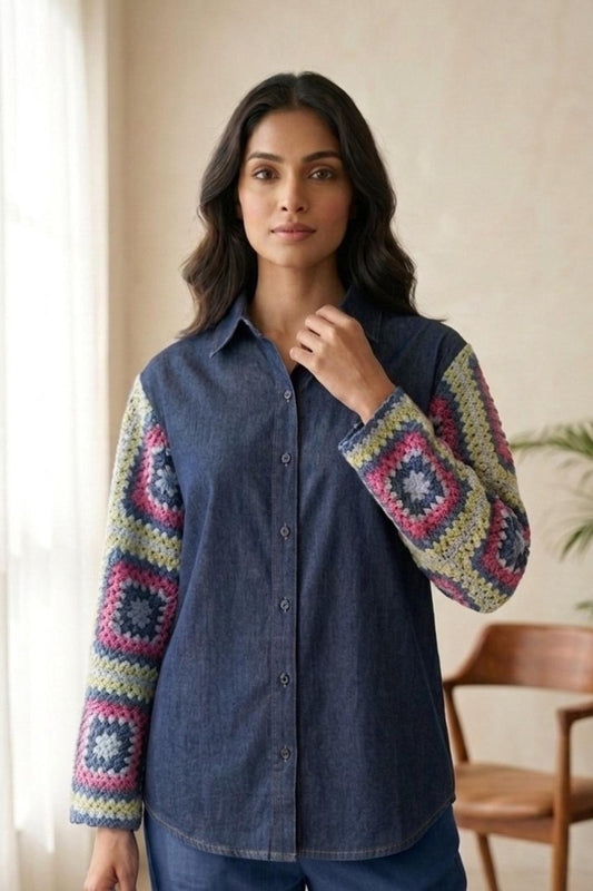 Denim Crochet Sleeve Shirt