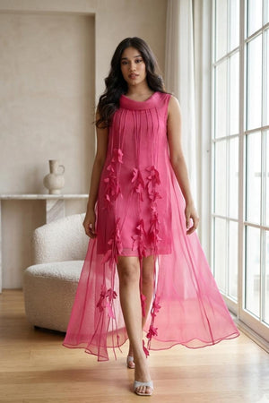 Fuchsia Organza Jacket With Inner