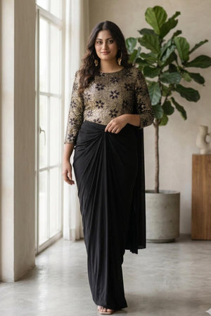 Black Sequence Draped Dress