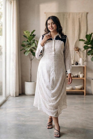 White Polka Dot Drape Dress