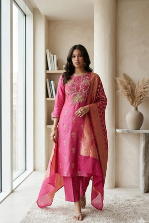 Pink Banarasi Suit Set