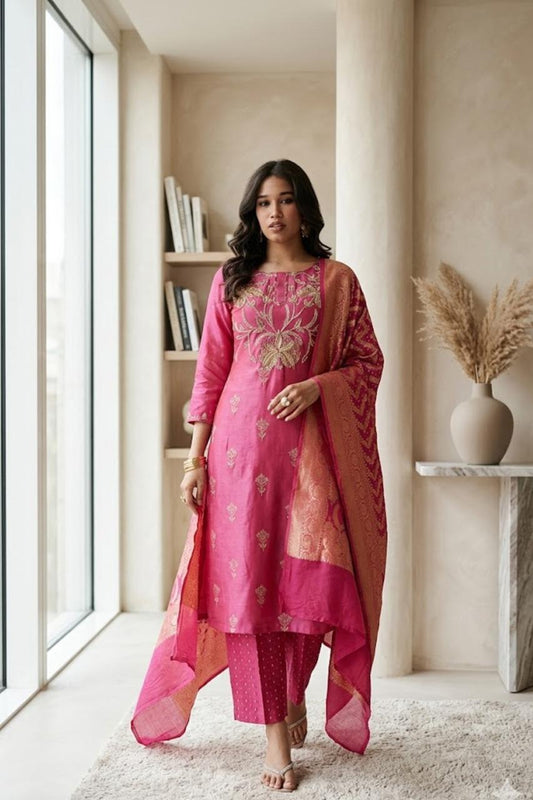 Pink Banarasi Suit Set