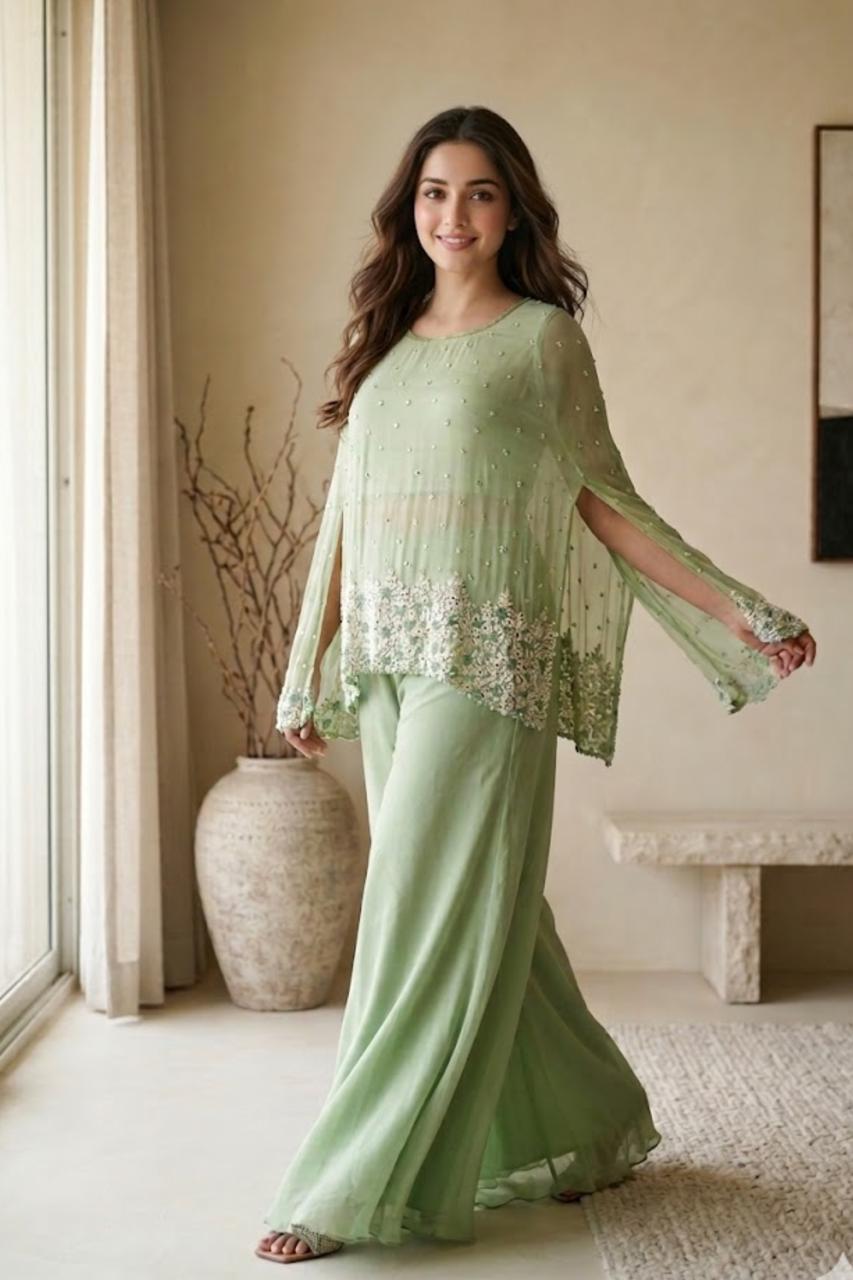 Mint Green Cape and Palazzo