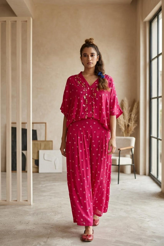 Pink bandhani co-ord set