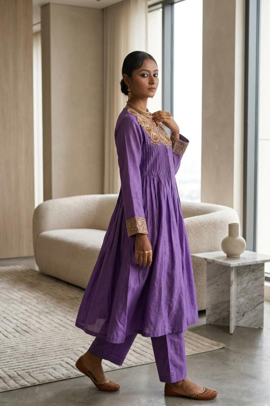 Purple chanderi coin work dress