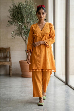orange mirror work co-ord