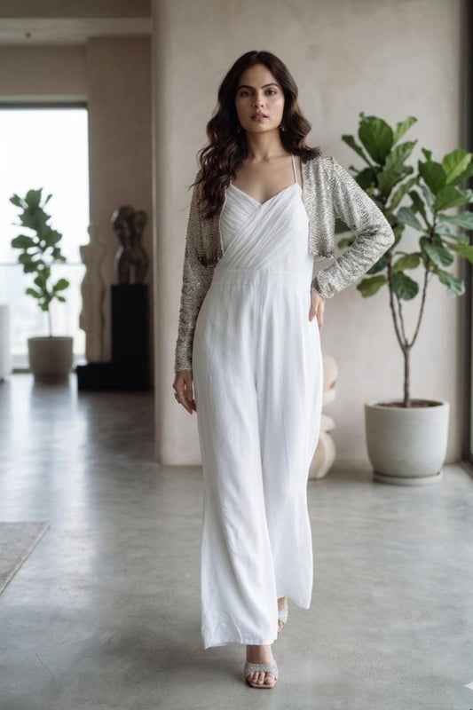 White Jumpsuit With Pipe Work Jacket