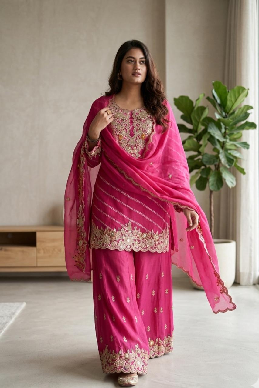 Pink Bandhani Sharara Set