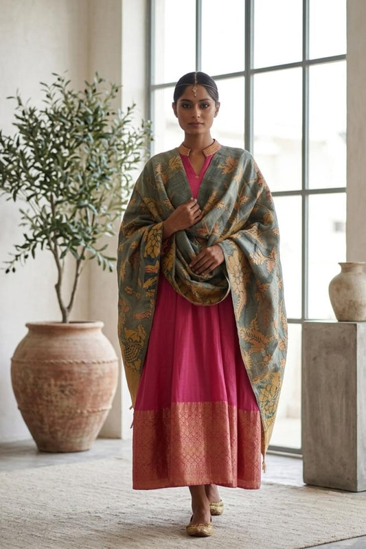 Pink Munga Silk Anarkali