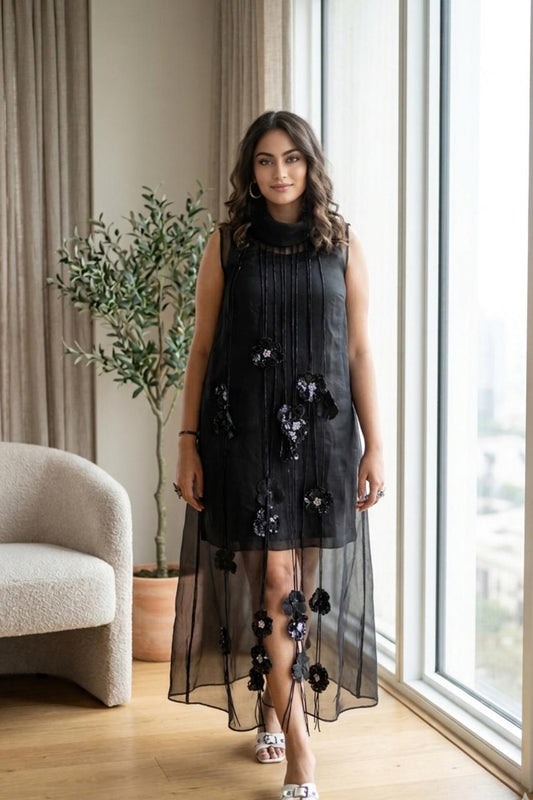 Black Organza Jacket With Inner