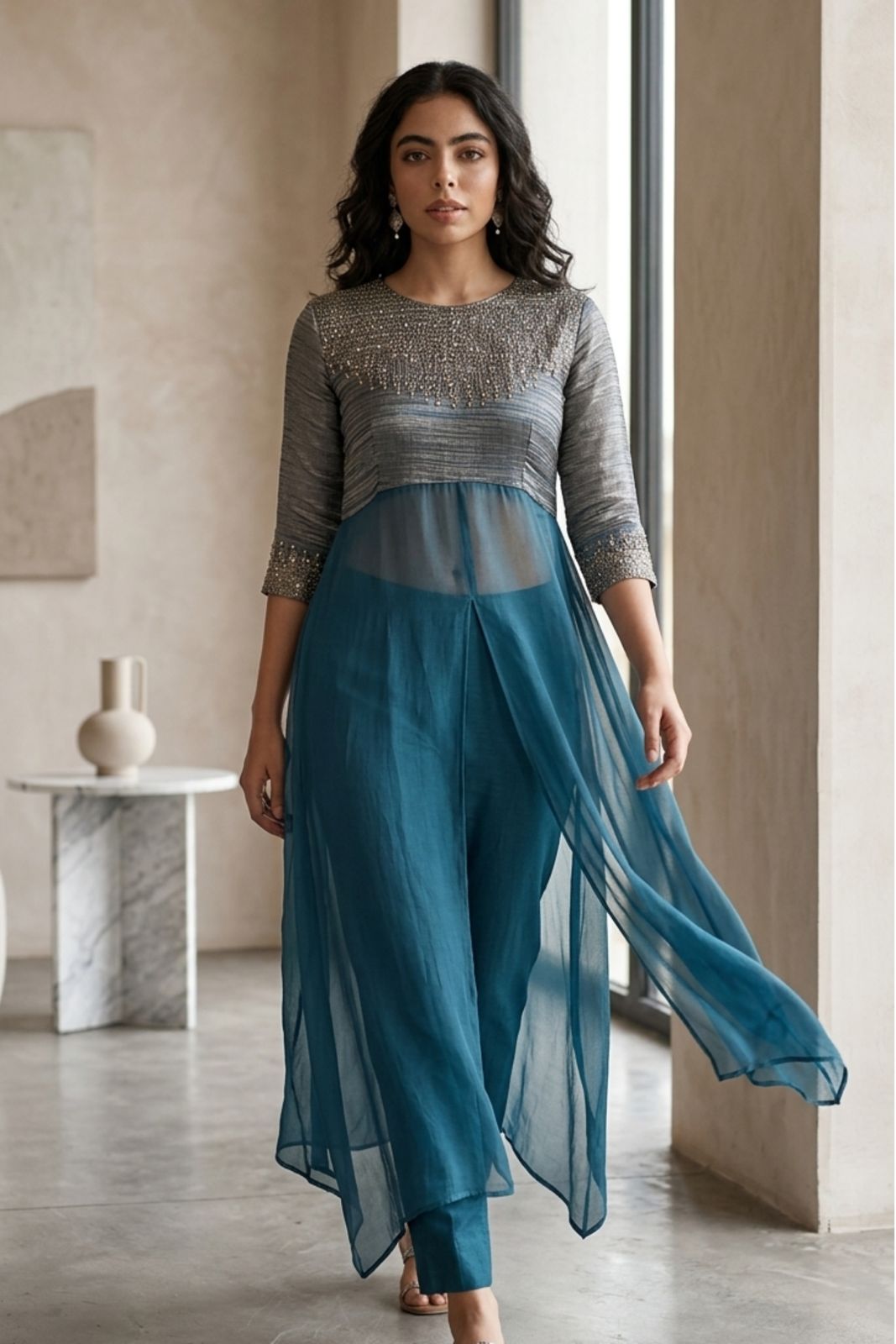 Blue Tissue Chanderi top and pants