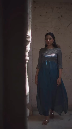 Blue Tissue Chanderi top and pants
