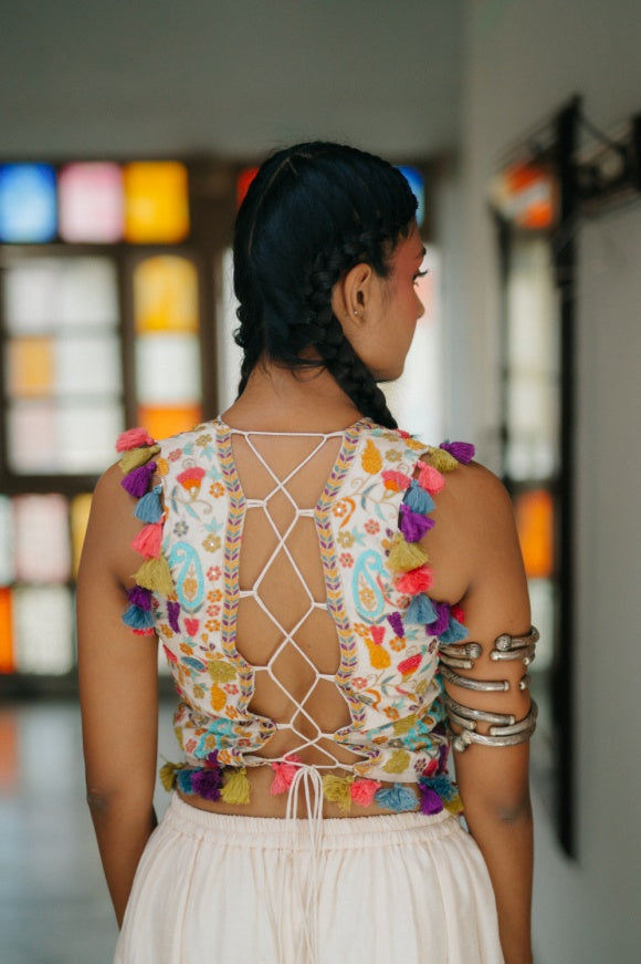 Multi Aari-Work Blouse Palazzo – House Of Mohini - Main Image